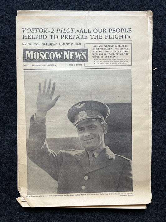 1961 USSR Cosmonaut Major Titov Second to Orbit Earth, Pro Communist Newspaper, Nikola Khrushchev Policies, Vintage Newspaper Cold War Space