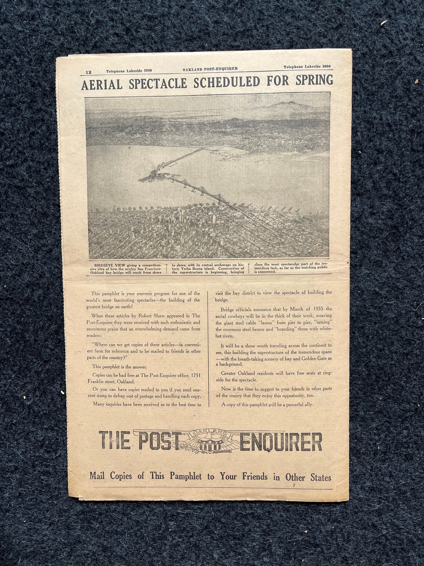1937 Golden Gate Bridge Opening Pamphlet, San Francisco Souvenirs, Celebration of SF Pride and History, Bay Area Bridge, vintage Newspaper