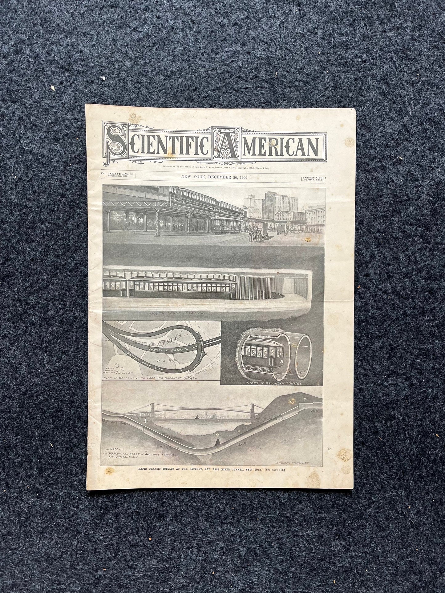 1905 Brooklyn Battery Tunnel Memorabilia, New York City NYC Memorabilia, Scientific America Newspaper, Science Education Wall Decor Gifts,