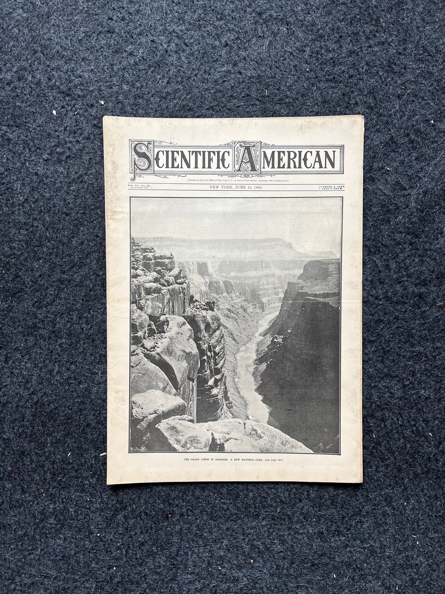 1904 Grand Canyon National Park recieves Protection, US National Parks Memorabilia, Scientific America Newspaper, Science Education Wall l