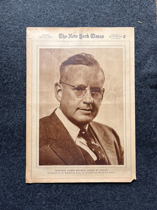 1936 Alfred Landon Runs For President, FDR Presidential Election, Vintage Newspaper History and Artwork, Original History Memorabilia,