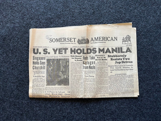 WW2 1942 Fall of Manila Philippines History and Resistance - Luzon Invasion - Vintage Newspaper Original World War 2 Memorabilia