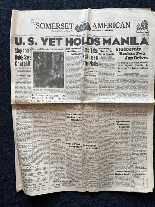 WW2 1942 Fall of Manila Philippines History and Resistance - Luzon Invasion - Vintage Newspaper Original World War 2 Memorabilia