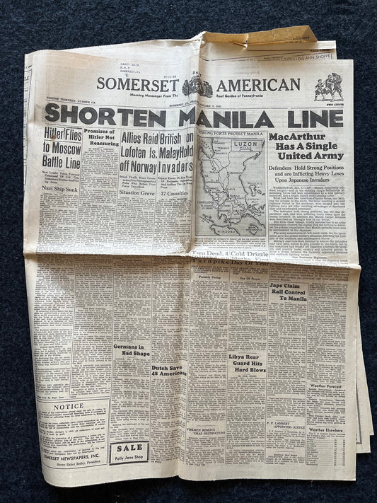 WW2 1942 Fall of Manila Philippines History and Resistance - Luzon Invasion - Vintage Newspaper Original World War 2 Memorabilia