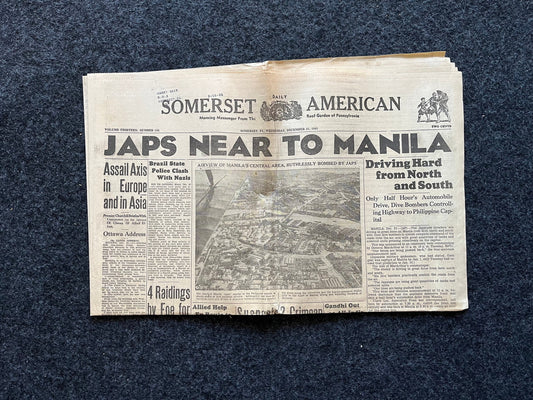 WW2 1942 Fall of Manila Philippines History and Resistance - Luzon Invasion - Vintage Newspaper Original World War 2 Memorabilia