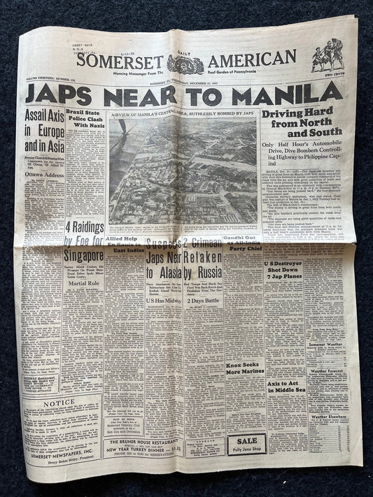 WW2 1942 Fall of Manila Philippines History and Resistance - Luzon Invasion - Vintage Newspaper Original World War 2 Memorabilia