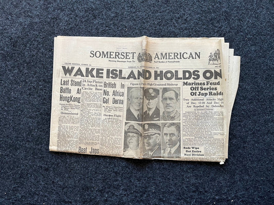 WW2 1942 Battle for Wake Island Philippines History and Resistance - Luzon Invasion - Vintage Newspaper Original World War 2 Memorabilia