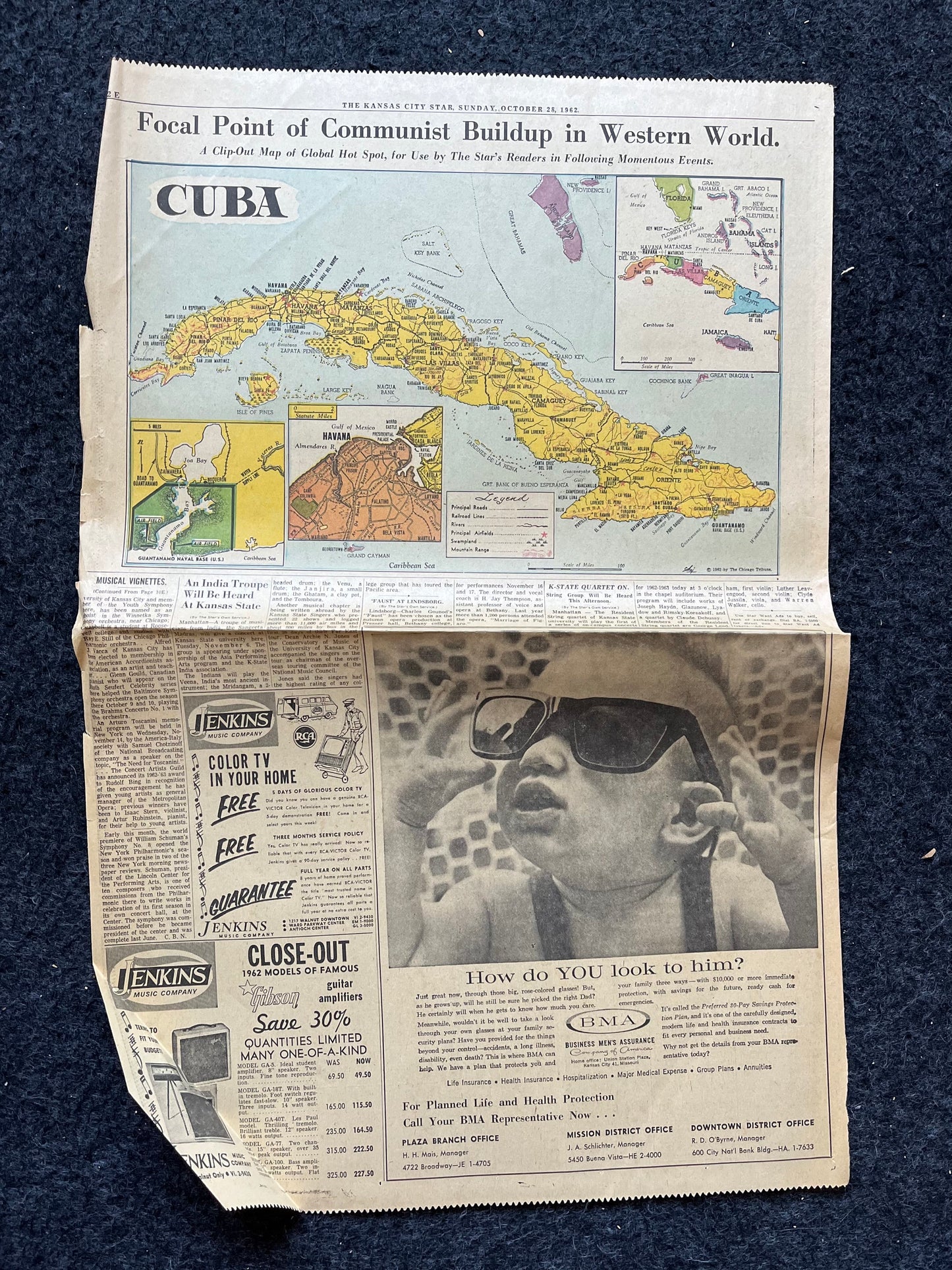 1962 Cold War Cuban Missile Crisis - Russian Warships Travel To Cuba - US Blockade - Vintage Original Newspaper - Red Scare USSR Soviet Unio