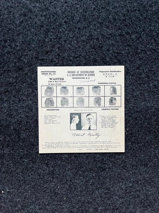 Authentic 1934 Albert Reilly Dillinger Gang, FBI Wanted Poster with Certificate of Authenticity, True Crime Memorabilia, 1930s Prohibition