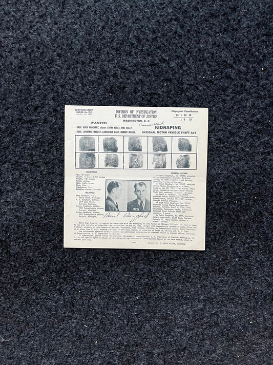 Authentic 1930s Joseph Cretzer, Cretzer-Kyle Gang, FBI Wanted Poster with Certificate of Authenticity, True Crime Memorabilia, 1930s