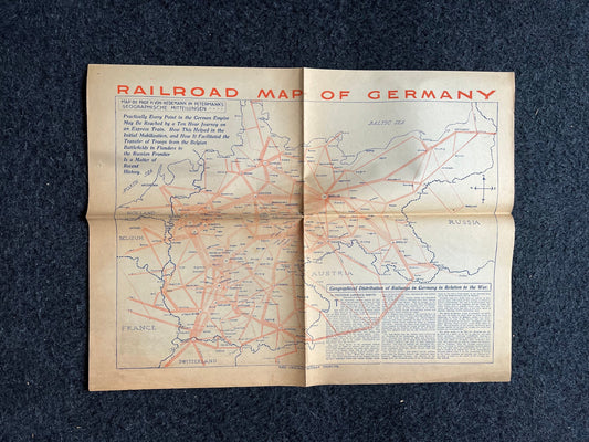 1914 German Railroad World War I Map - WWI Memorabilia and Wall Decor, Vintage Maps of Europe, Vintage Newspapers, WWI Germany Memorabilia,