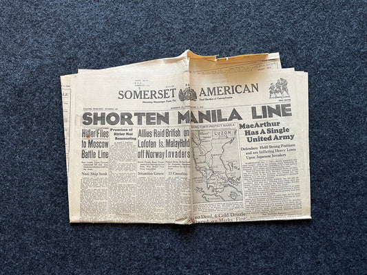 WW2 1942 Fall of Manila Philippines History and Resistance - Luzon Invasion - Vintage Newspaper Original World War 2 Memorabilia