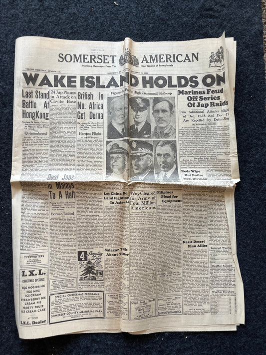 WW2 1942 Battle for Wake Island Philippines History and Resistance - Luzon Invasion - Vintage Newspaper Original World War 2 Memorabilia