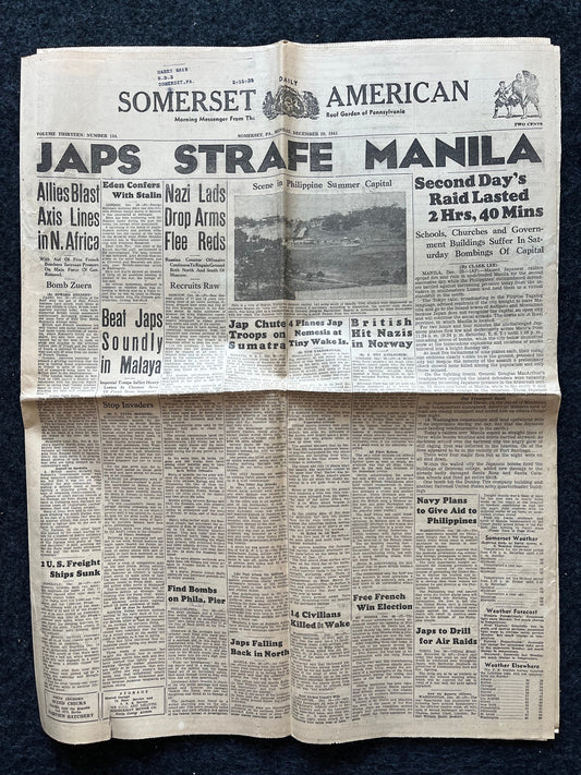 WW2 1942 Fall of Manila Philippines History and Resistance - Luzon Invasion - Vintage Newspaper Original World War 2 Memorabilia