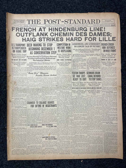 1918 Hundred Day Offensive Ends WWI, End of WWI Allied Offensive, World War I Memorabilia and Gifts, Vintage Newspapers, Gifts for Husbands,