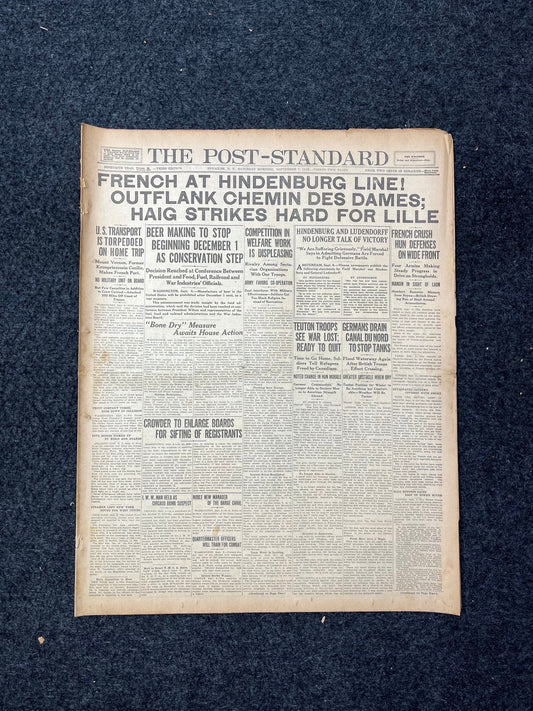 1918 Hundred Day Offensive Ends WWI, End of WWI Allied Offensive, World War I Memorabilia and Gifts, Vintage Newspapers, Gifts for Husbands,