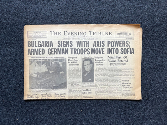 1941 Fall of Bulgaria Bulgarian History World War 2, Original Vintage Newspaper, Military Memorabilia Gifts for Him, History Wall decor, WW3