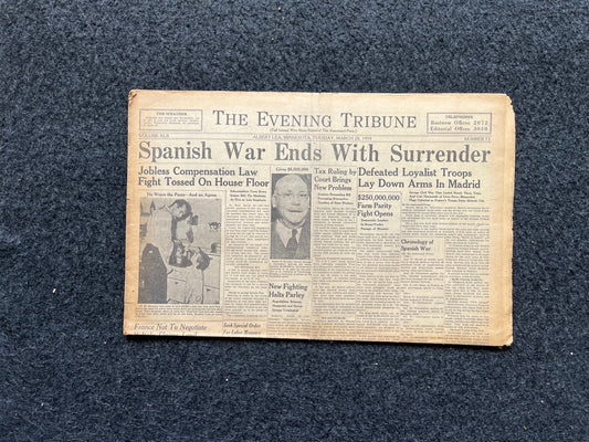 1939 Spanish Civil War Ends, Spain Gifts History, Vintage Newspaper, Republican and Nationalists Spanish History, Francisco De Franco