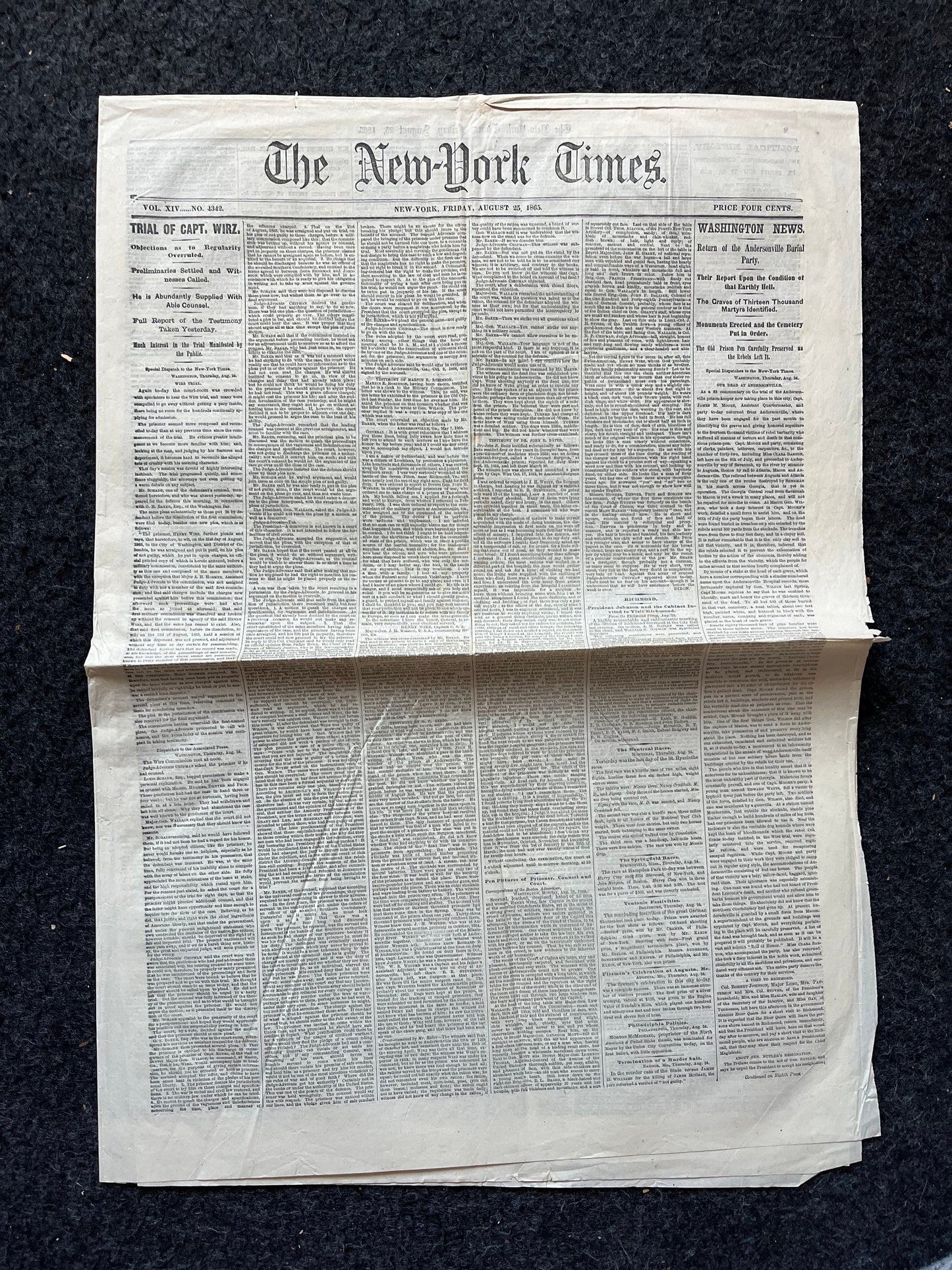 Original 1865 Trial of Captain Wirz, US Civil War Memorabilia, Military Memorabilia Gifts