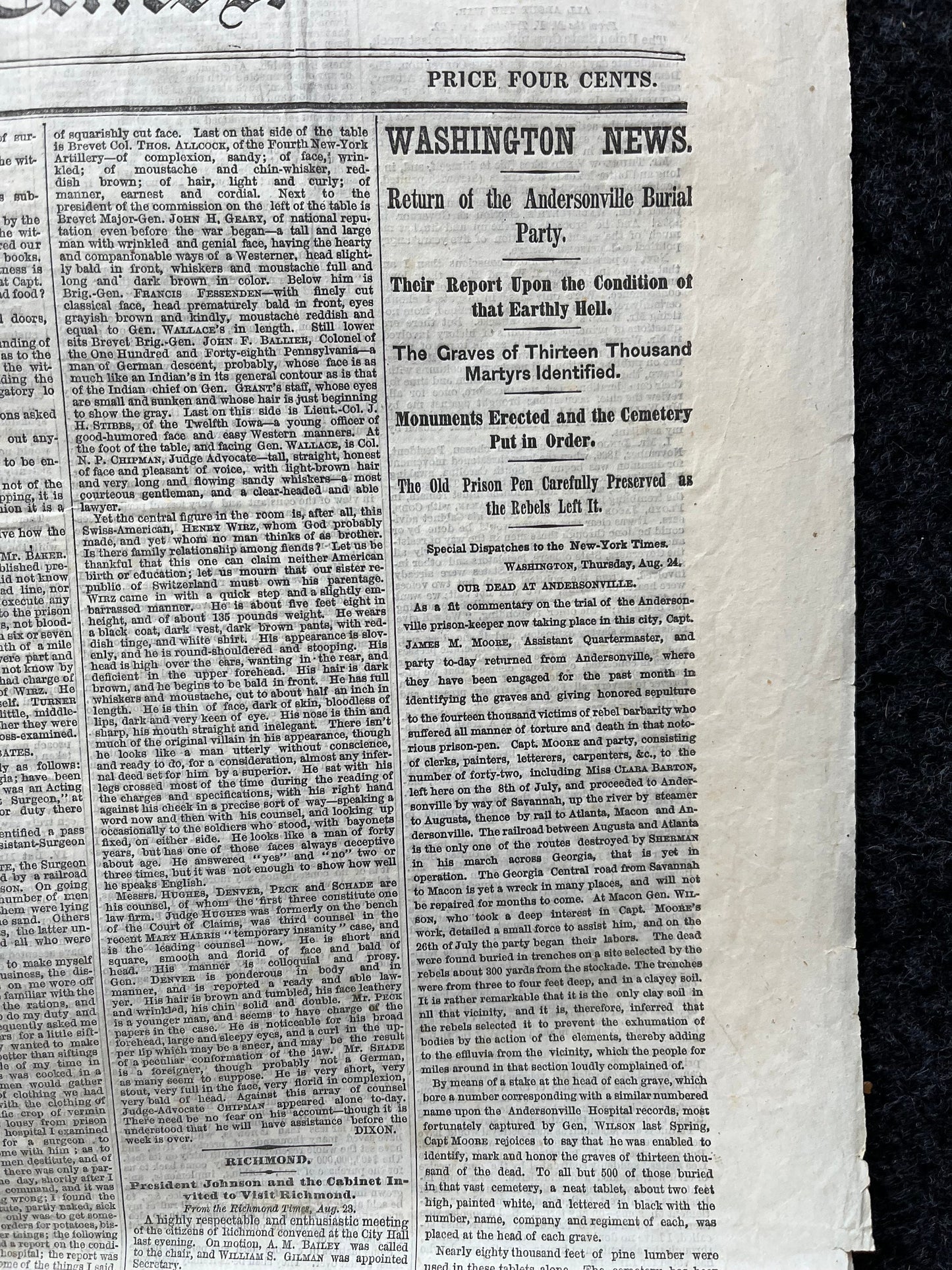 Original 1865 Trial of Captain Wirz, US Civil War Memorabilia, Military Memorabilia Gifts