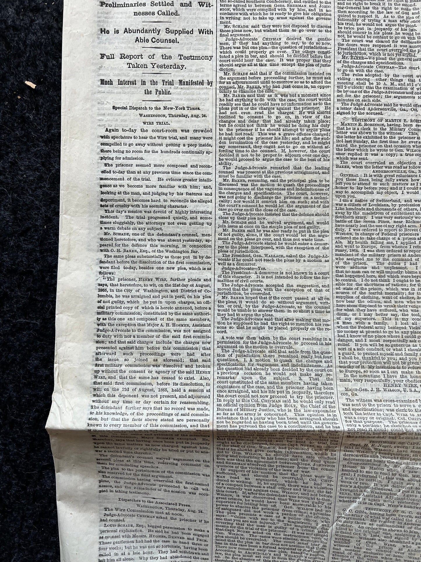 Original 1865 Trial of Captain Wirz, US Civil War Memorabilia, Military Memorabilia Gifts