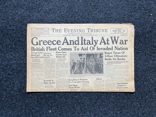 1941 Italian Invasion of Greece Czech, Operation Marita, Dad Husband gifts, World War 2 Memorabilia, History Gifts, Vintage Newspaper, WW3