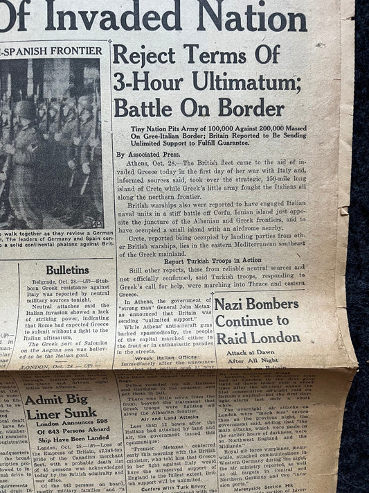 1941 Italian Invasion of Greece Czech, Operation Marita, Dad Husband gifts, World War 2 Memorabilia, History Gifts, Vintage Newspaper, WW3
