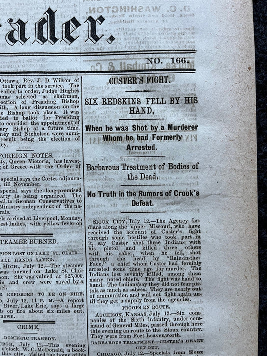 Original 1876 General Custers Last Stand, Battle of Little Bighorn Wild West Gifts, Vintage Newspaper US Civil War Military Gifts, Husband