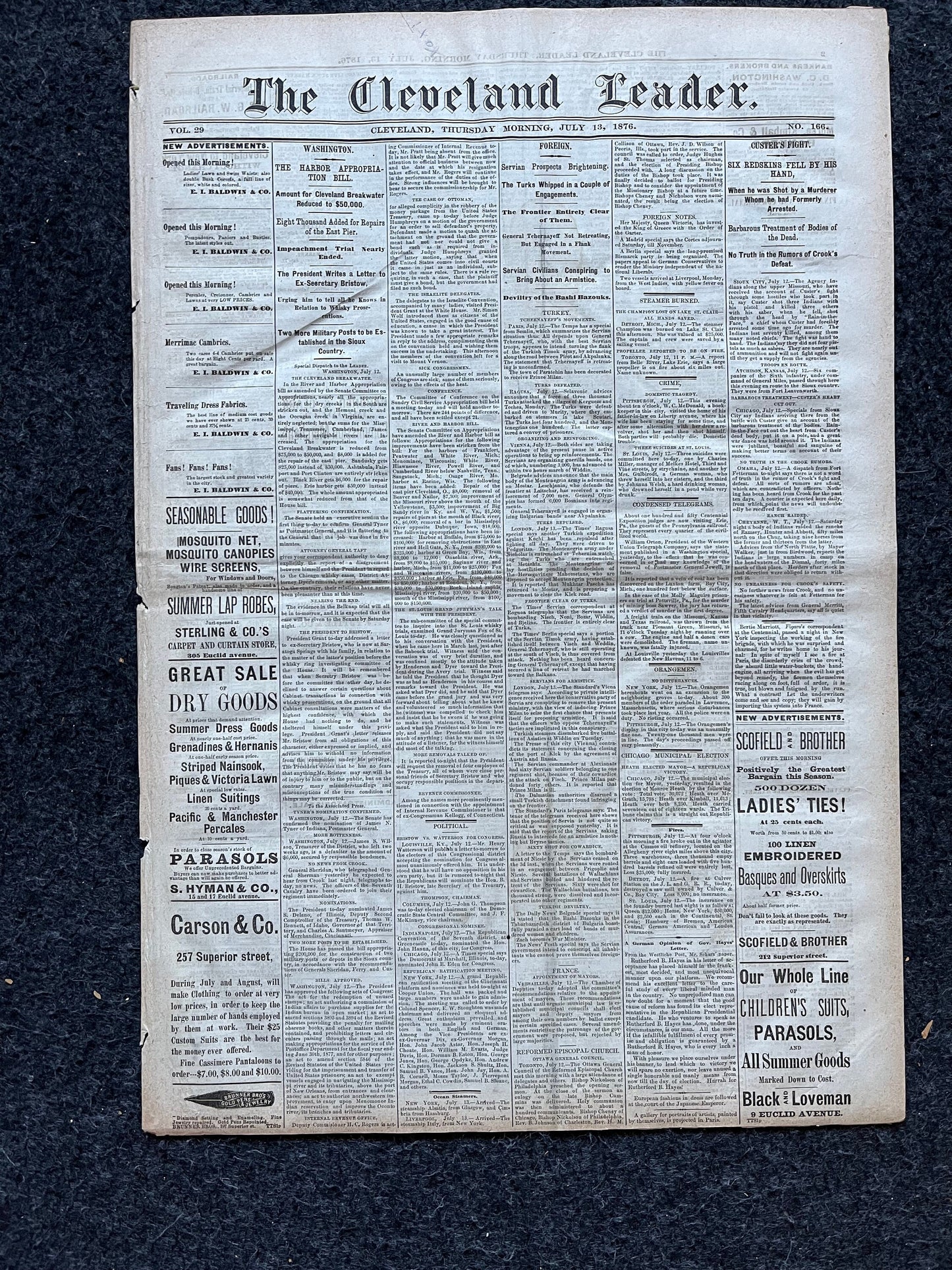 Original 1876 General Custers Last Stand, Battle of Little Bighorn Wild West Gifts, Vintage Newspaper US Civil War Military Gifts, Husband