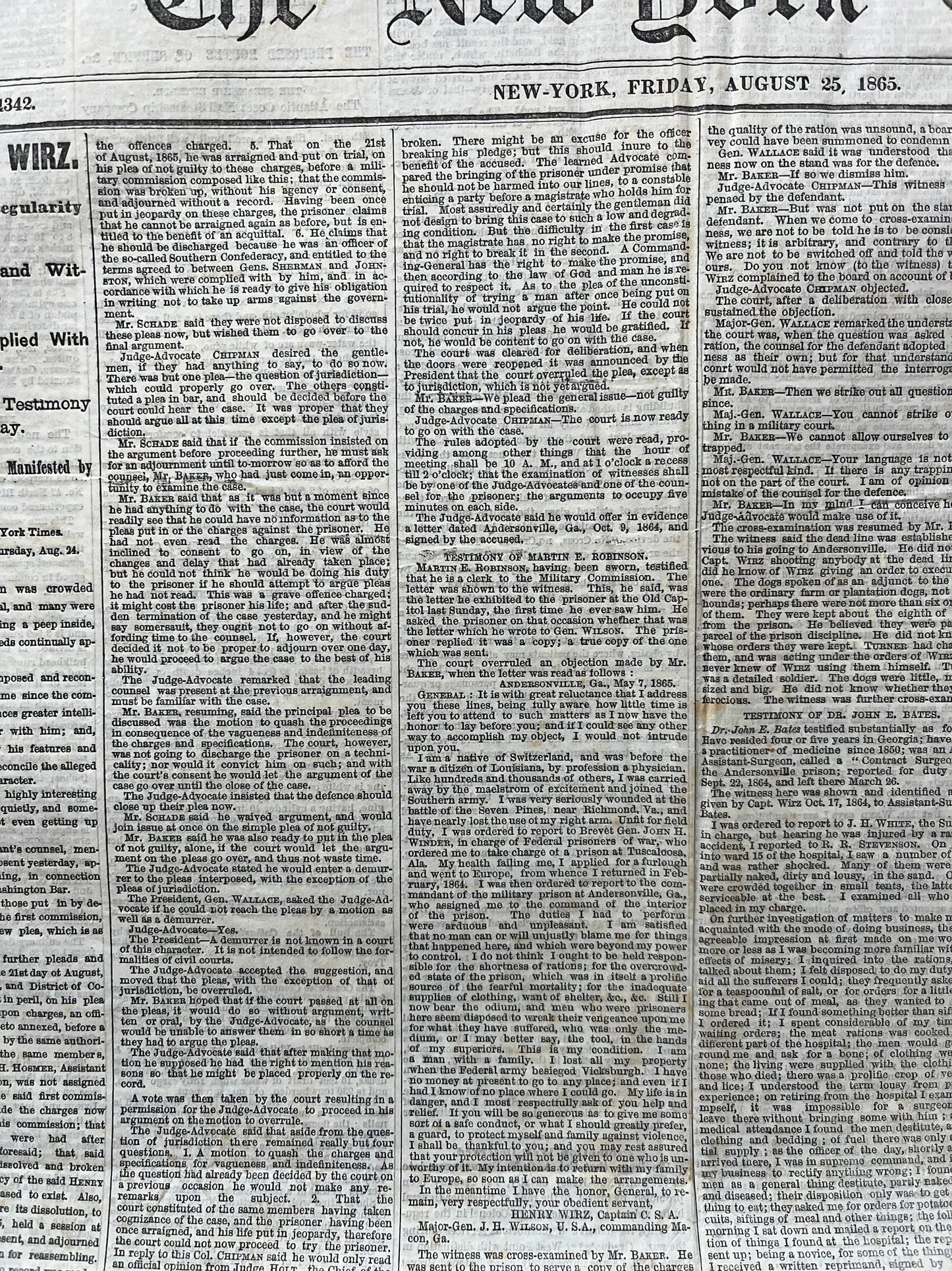 Original 1865 Trial of Captain Wirz, US Civil War Memorabilia, Military Memorabilia Gifts