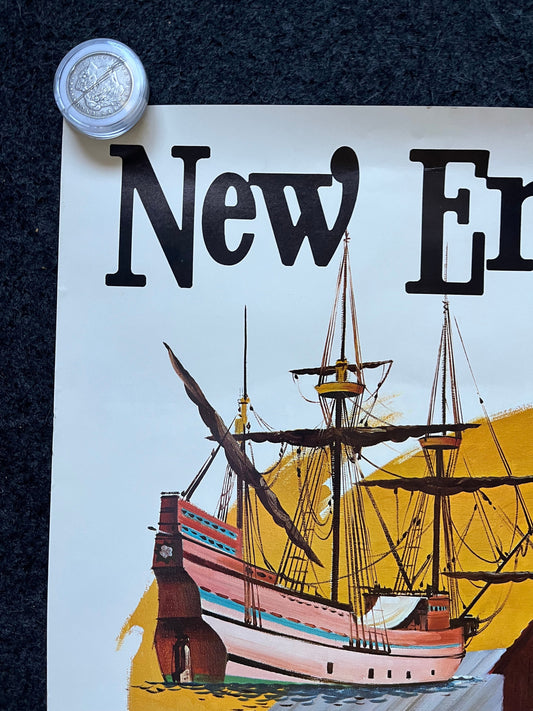 Original New England Travel Poster, Northwest Skiing Gifts, Vintage Aviation Travel Wall Decor, Delta Vintage Poster, Old Ironside Ship, Nav
