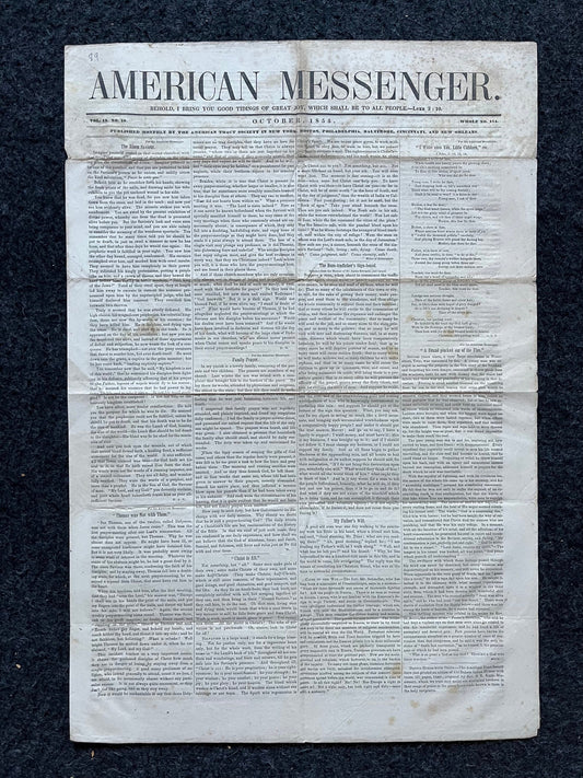 1856 Christian Religious Newspaper, Original Christian Memorabilia, Jesus Prayer and Protestant Wall Decor, Evangelical Art Decor