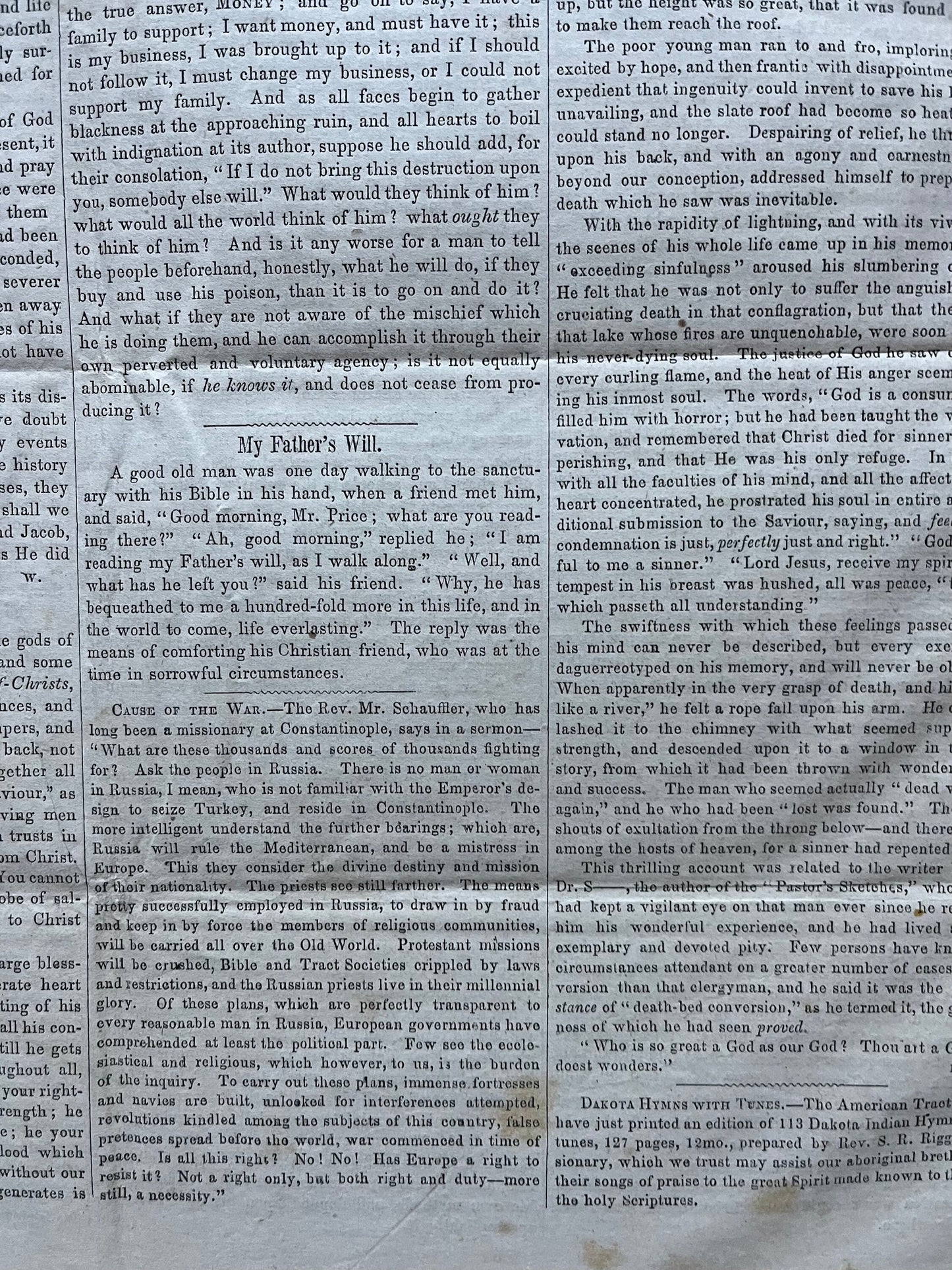 1856 Christian Religious Newspaper, Original Christian Memorabilia, Jesus Prayer and Protestant Wall Decor, Evangelical Art Decor