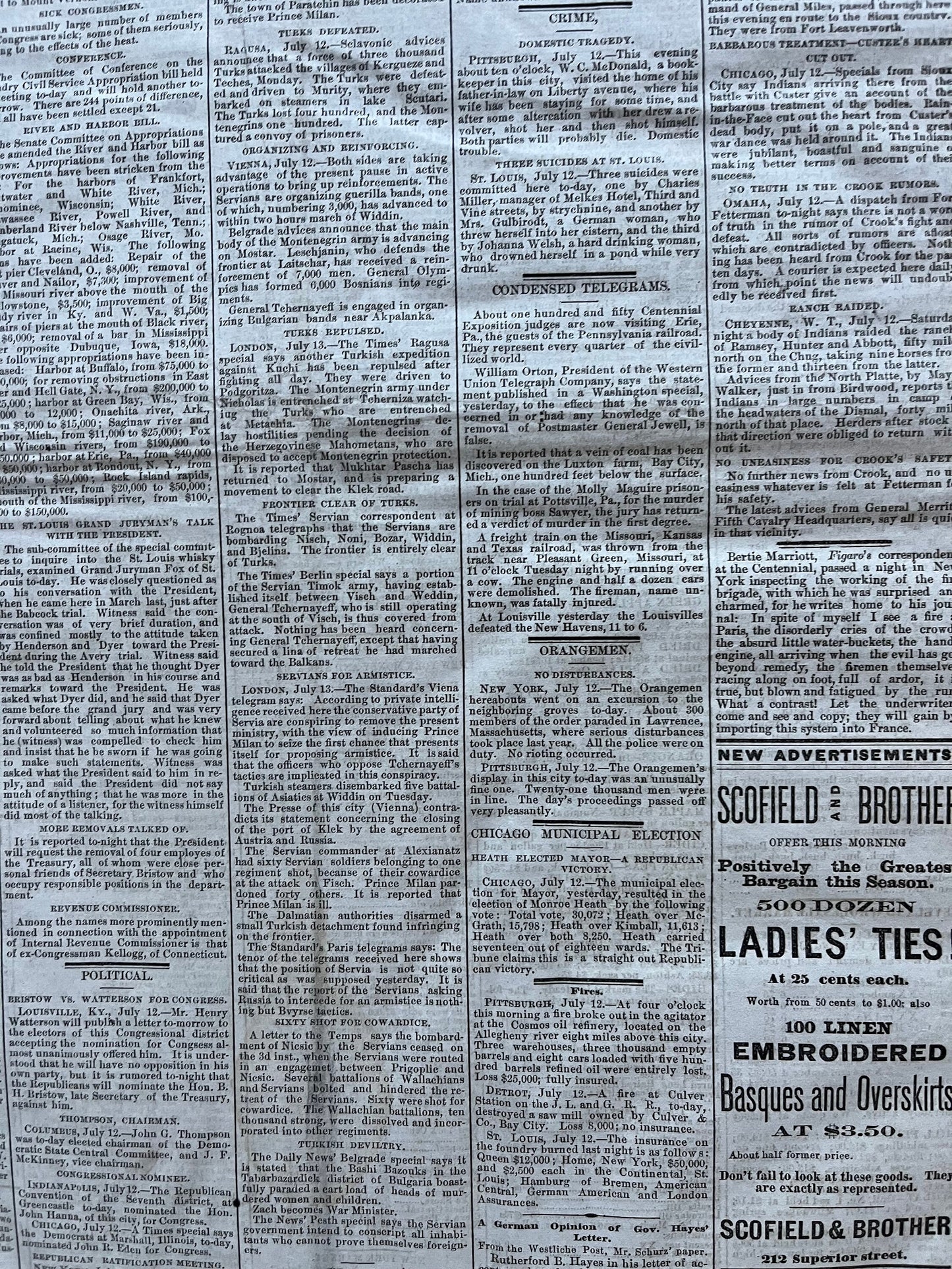 Original 1876 General Custers Last Stand, Battle of Little Bighorn Wild West Gifts, Vintage Newspaper US Civil War Military Gifts, Husband