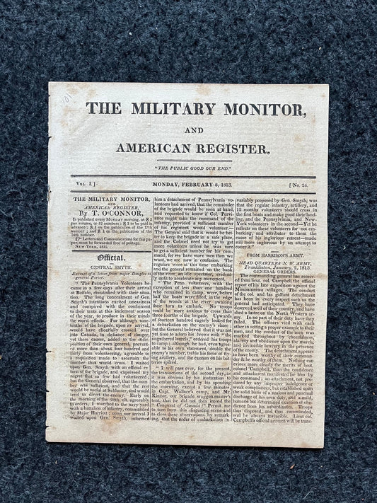 1813 US War of 1812 Original Newspaper, American Military Gifts Vintage United States History, Andrew Jackson Great Britain Battle of Orlean