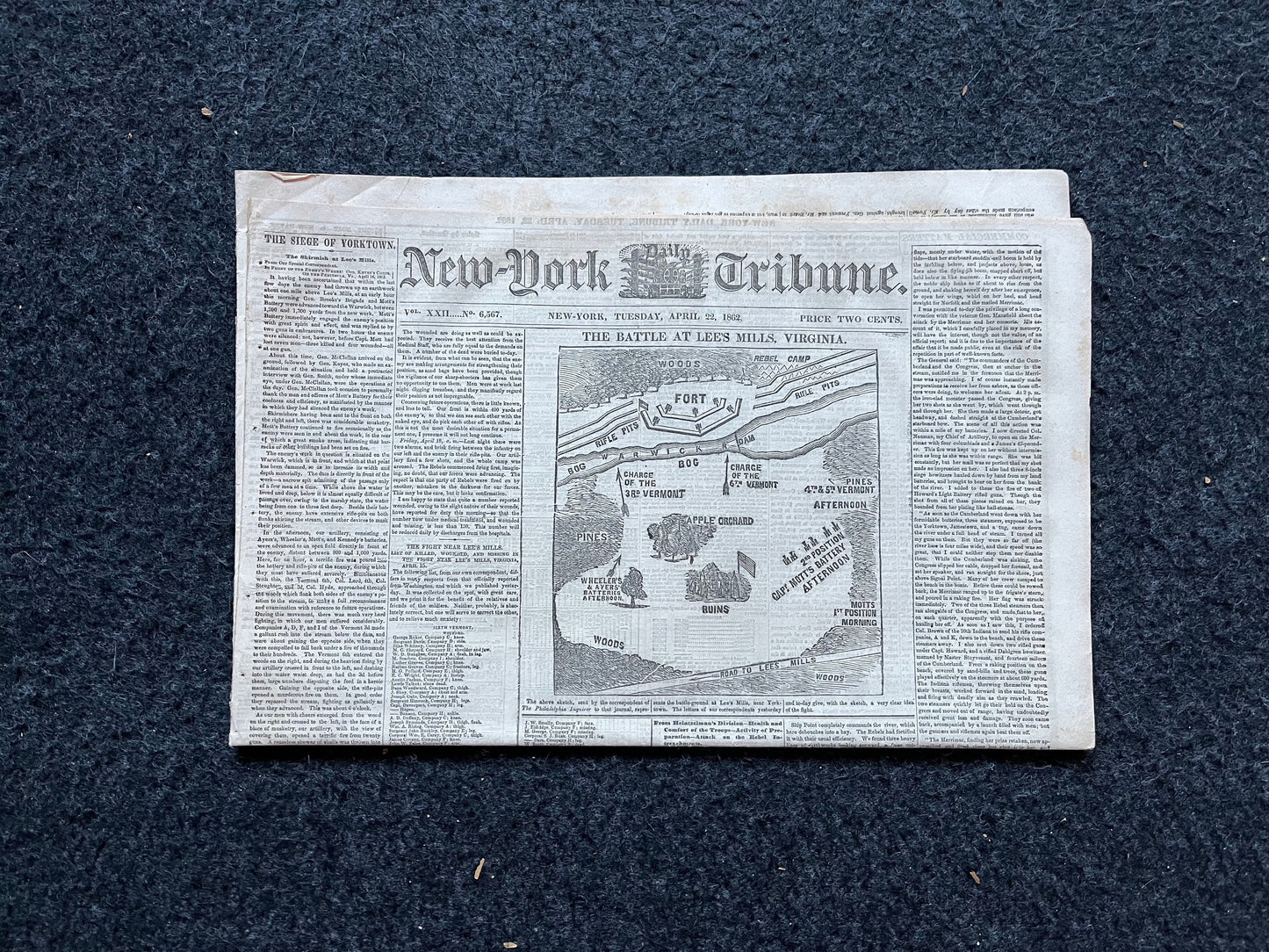 1862 Battle At Lees Mill, Famous Civil War Battle, Civil War Map Original Newspaper, Virginia History Memorabilia, Gifts for Dads Civil War