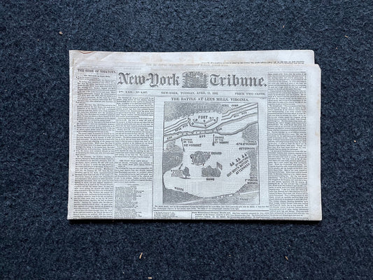 1862 Battle At Lees Mill, Famous Civil War Battle, Civil War Map Original Newspaper, Virginia History Memorabilia, Gifts for Dads Civil War