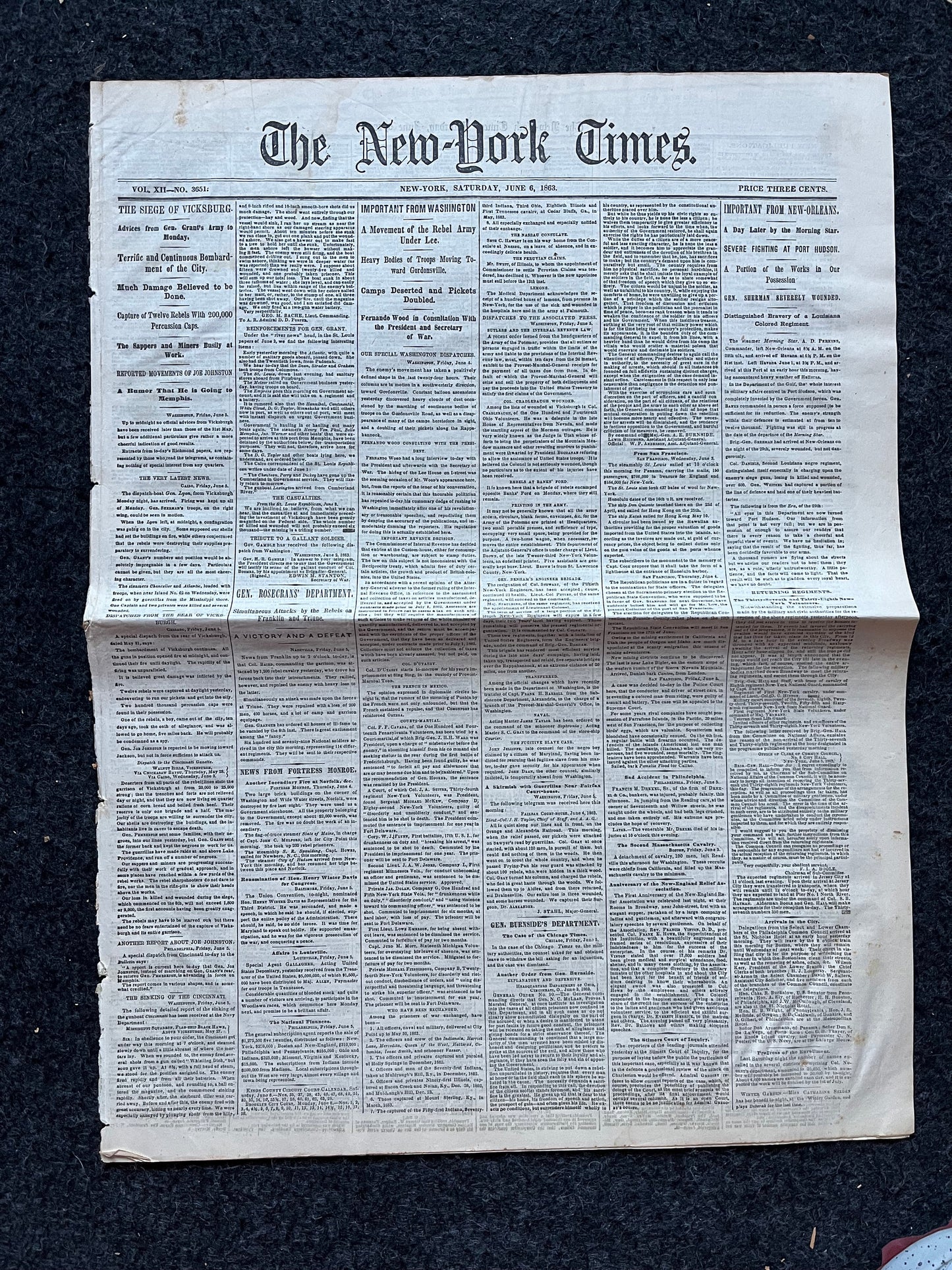 1863 Battle at Vicksburg, Ulysses S Grant Vs Lee, Civil War Map Original Newspaper, Virginia History Memorabilia, Gifts for Dads Civil War
