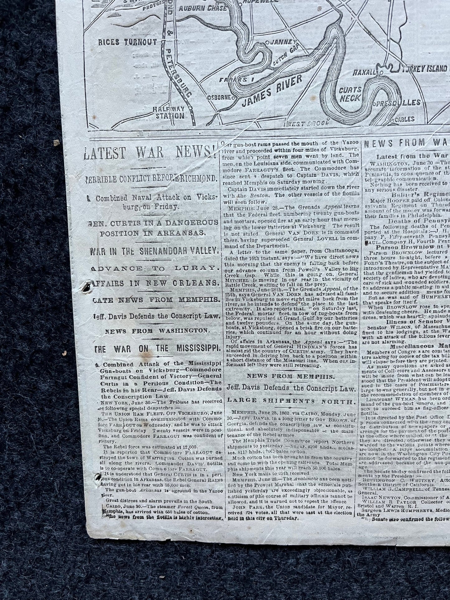 1862 Seven Days Battle of Virginia, Lee Triumphs over GAR, Civil War Map Original Newspaper, Virginia History Memorabilia, Gifts for Dads
