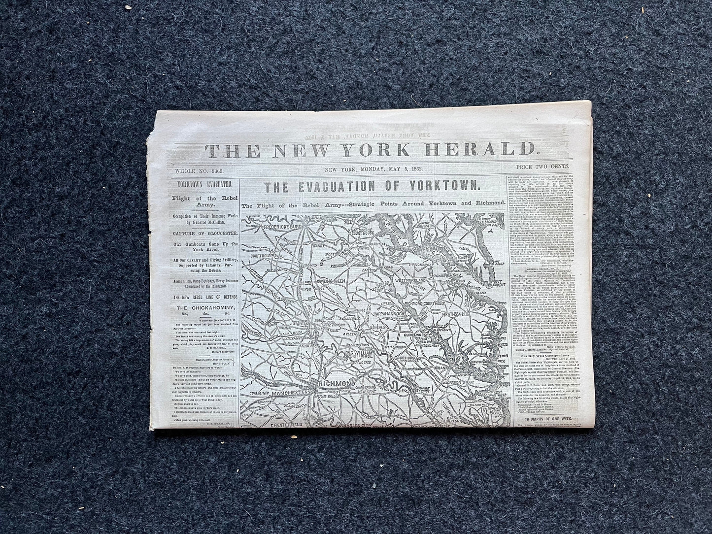 1862 Siege of Yorktown, Civil War Map Original Newspaper, Virginia History Memorabilia, Gifts for Dads Civil War Decor, Reenactment Gifts,