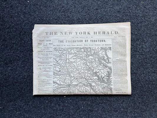1862 Siege of Yorktown, Civil War Map Original Newspaper, Virginia History Memorabilia, Gifts for Dads Civil War Decor, Reenactment Gifts,