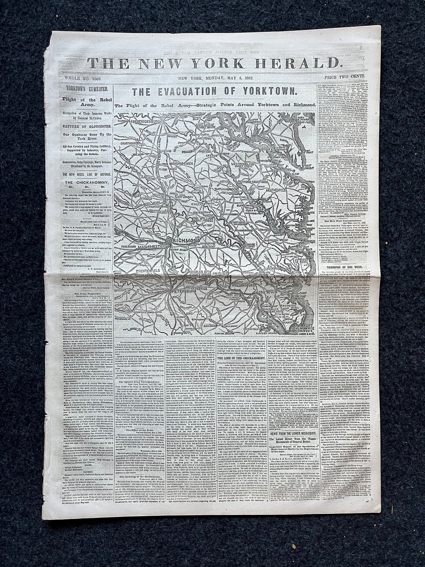 1862 Siege of Yorktown, Civil War Map Original Newspaper, Virginia History Memorabilia, Gifts for Dads Civil War Decor, Reenactment Gifts,