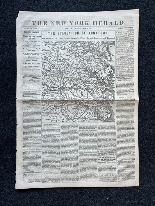 1862 Siege of Yorktown, Civil War Map Original Newspaper, Virginia History Memorabilia, Gifts for Dads Civil War Decor, Reenactment Gifts,