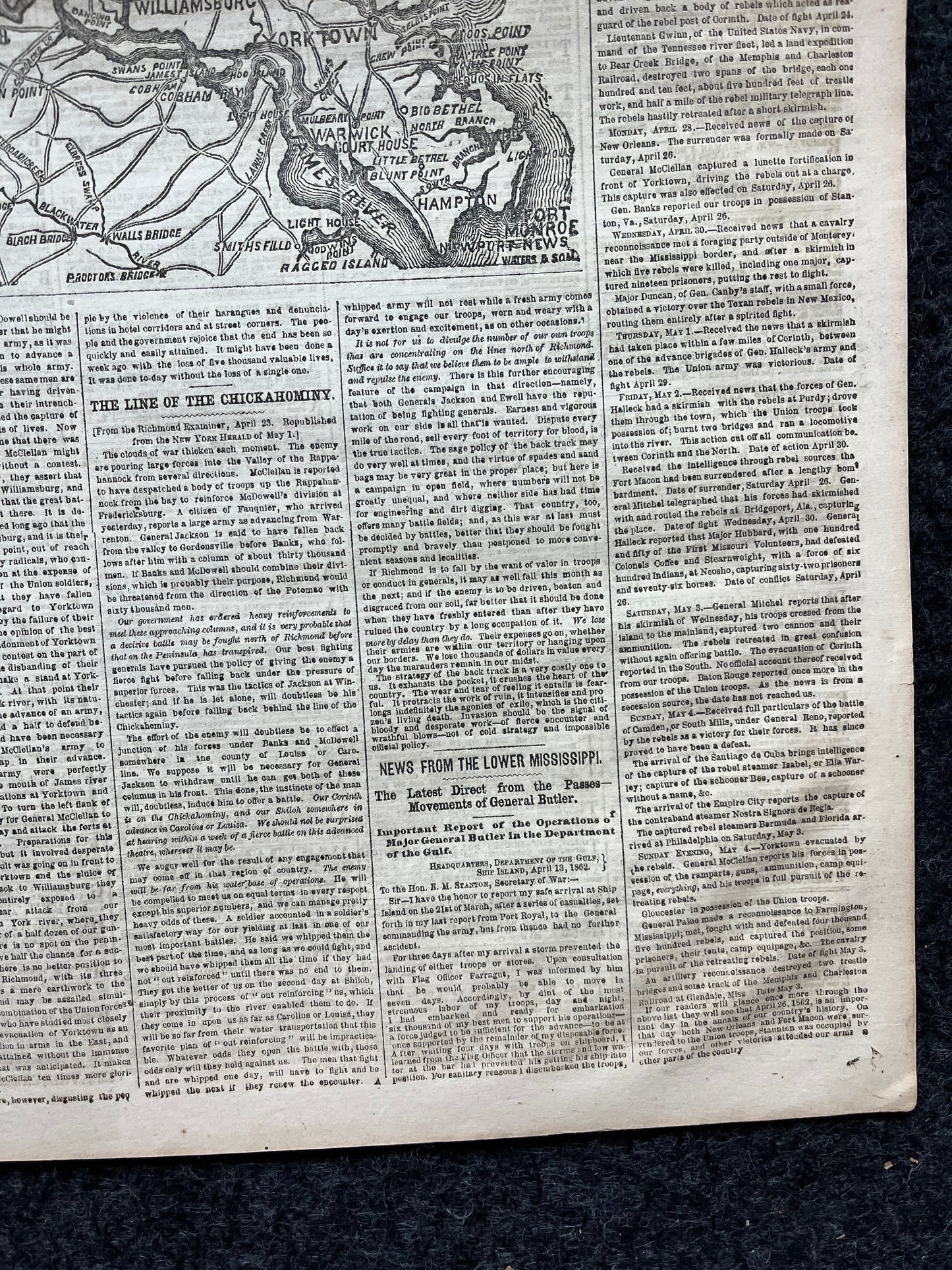 1862 Siege of Yorktown, Civil War Map Original Newspaper, Virginia History Memorabilia, Gifts for Dads Civil War Decor, Reenactment Gifts,