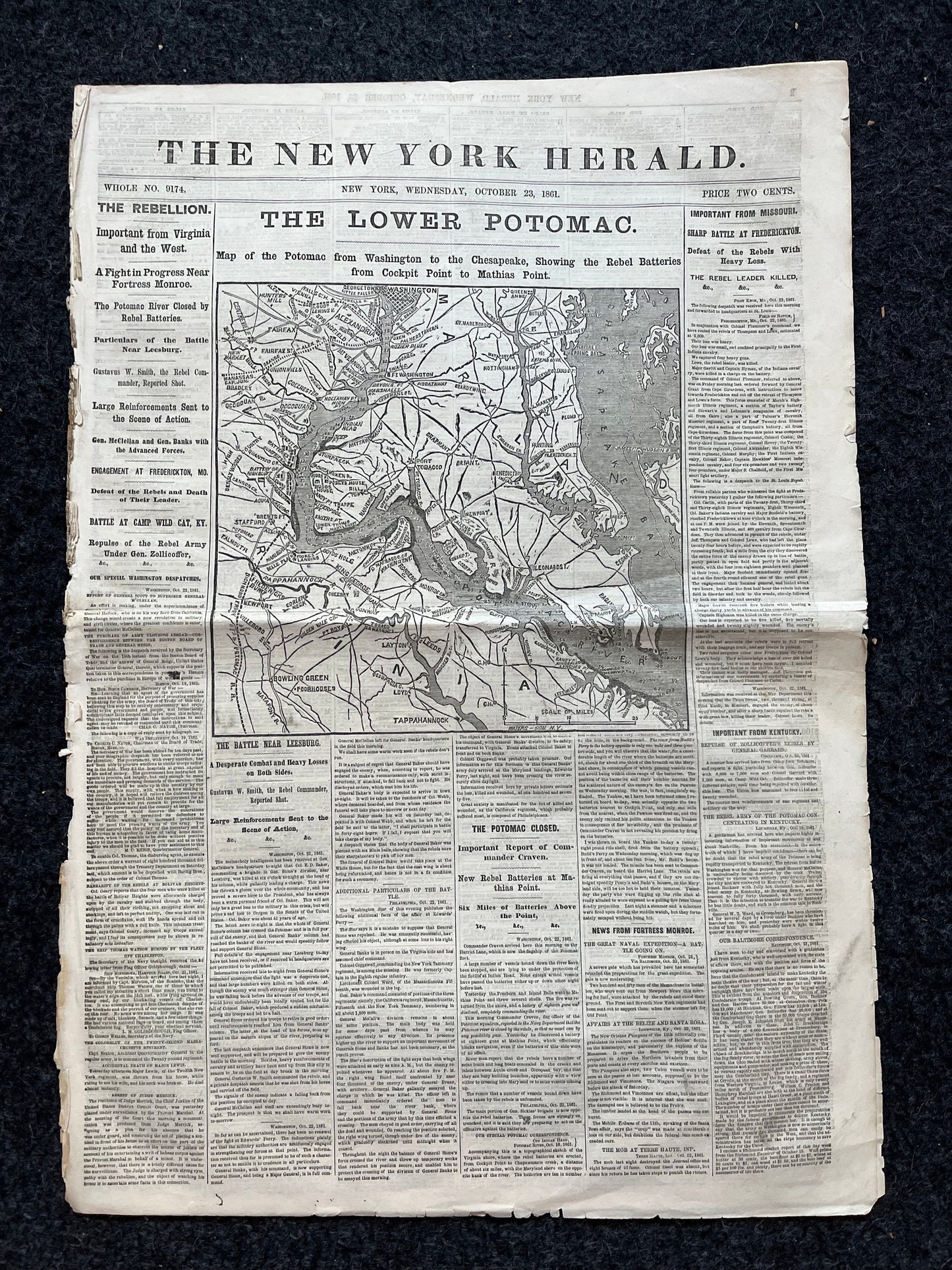 1861 Battle of Frederickton, Civil War Map Original Newspaper, Missouri History Memorabilia, Gifts for Dads Civil War Decor, Reenactment Gi