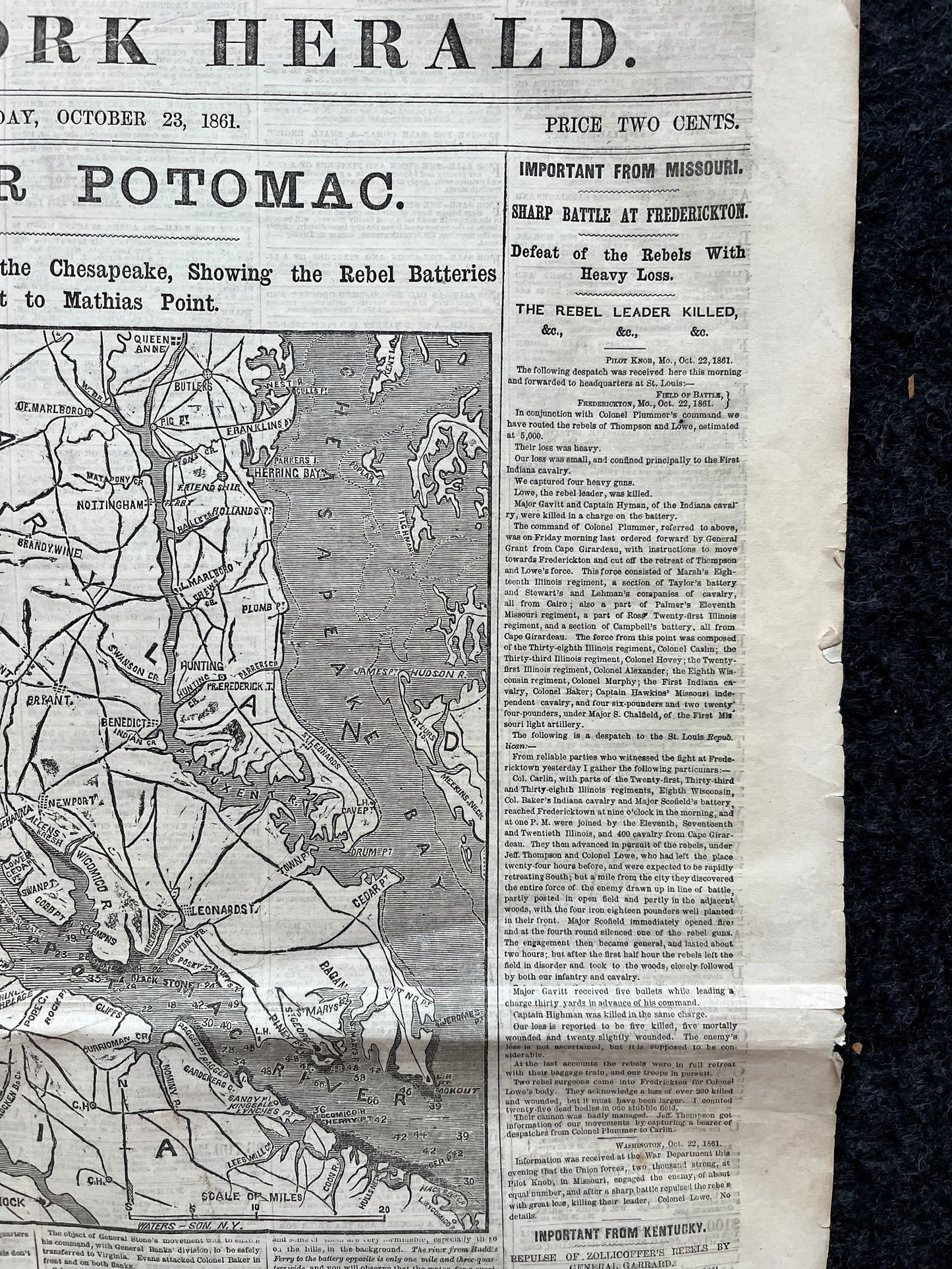 1861 Battle of Frederickton, Civil War Map Original Newspaper, Missouri History Memorabilia, Gifts for Dads Civil War Decor, Reenactment Gi
