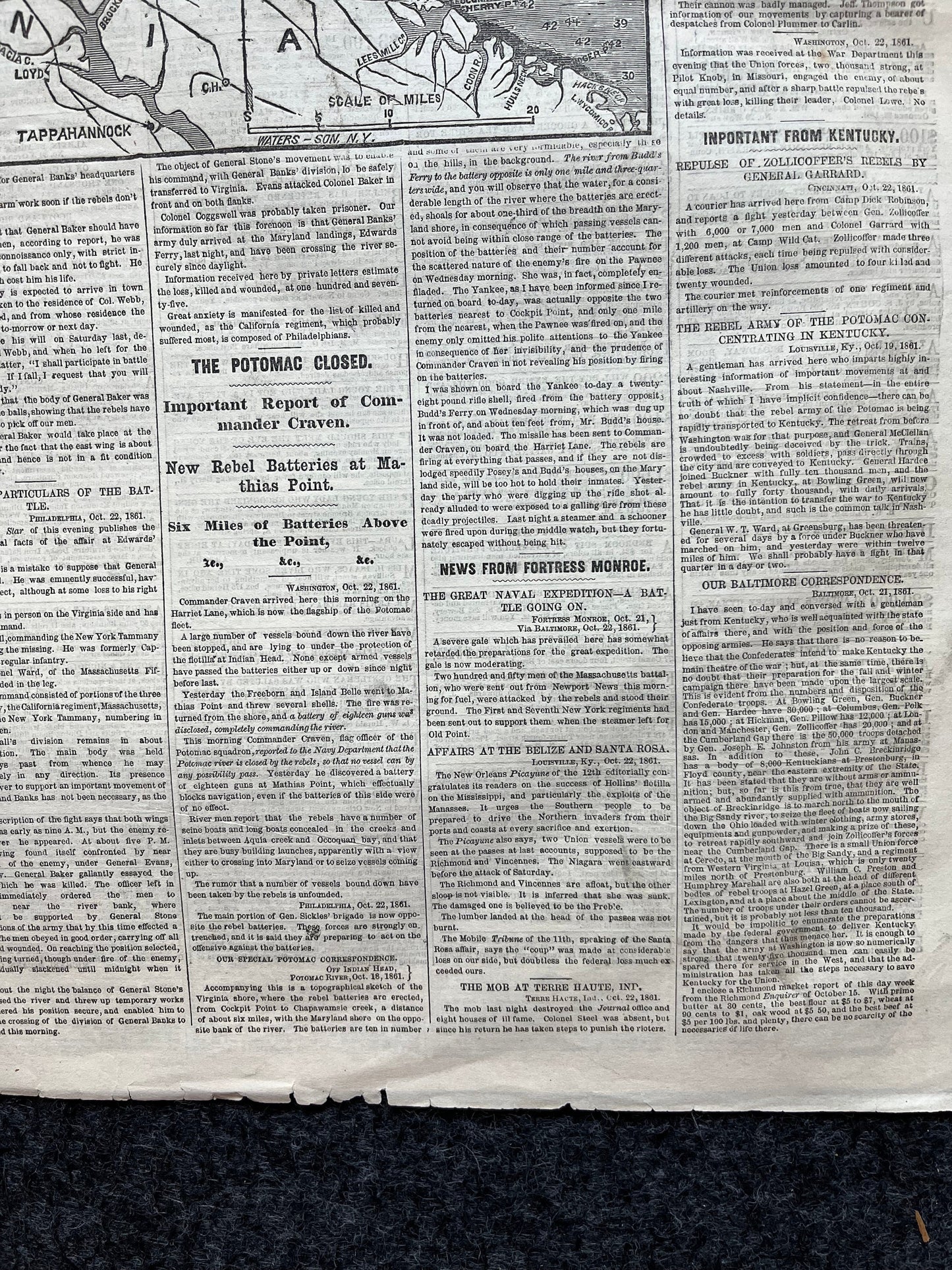 1861 Battle of Frederickton, Civil War Map Original Newspaper, Missouri History Memorabilia, Gifts for Dads Civil War Decor, Reenactment Gi