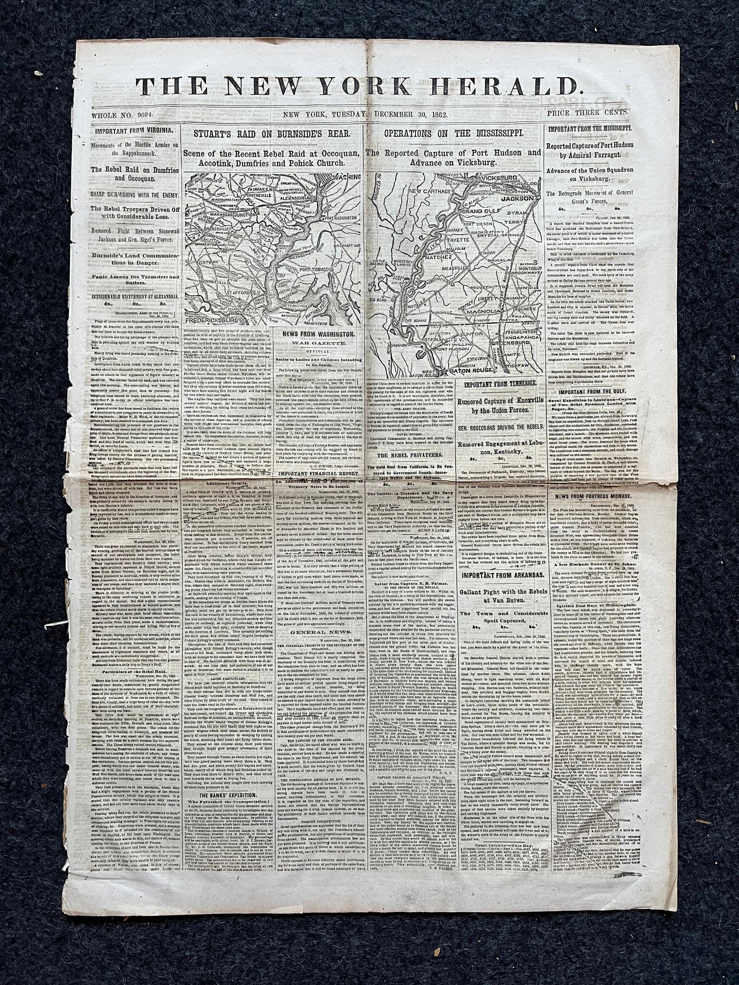 1862 Battle at Fredickburg, Ulysses S Grant Vs Lee, Civil War Map Original Newspaper, Virginia History Memorabilia, Gifts for Dads Civil War