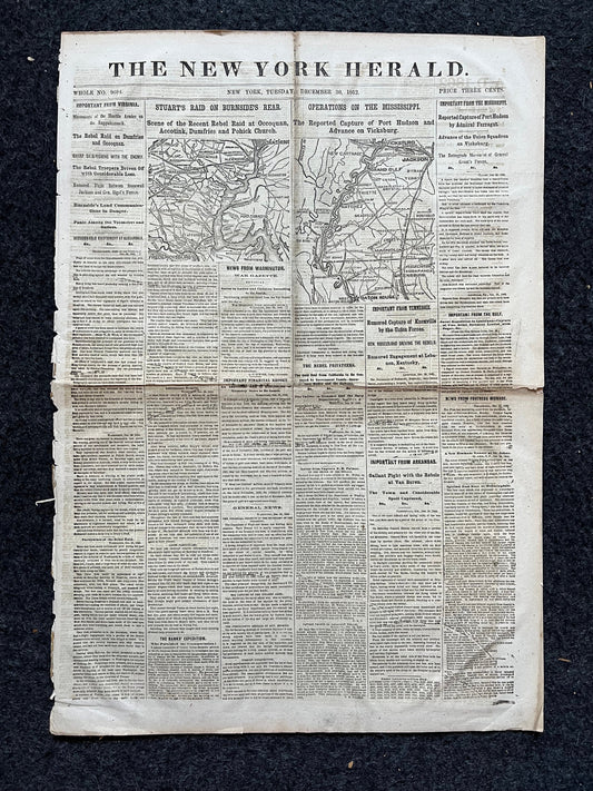 1862 Battle at Fredickburg, Ulysses S Grant Vs Lee, Civil War Map Original Newspaper, Virginia History Memorabilia, Gifts for Dads Civil War