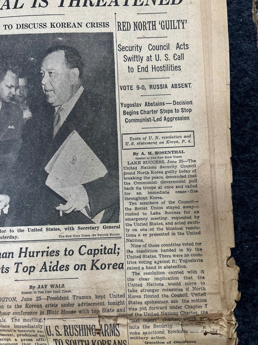 1950 Seoul Threatened, Korea Invaded- Communist North Korea Attacks - South Korean History - Original Vintage Newspaper - Korean War